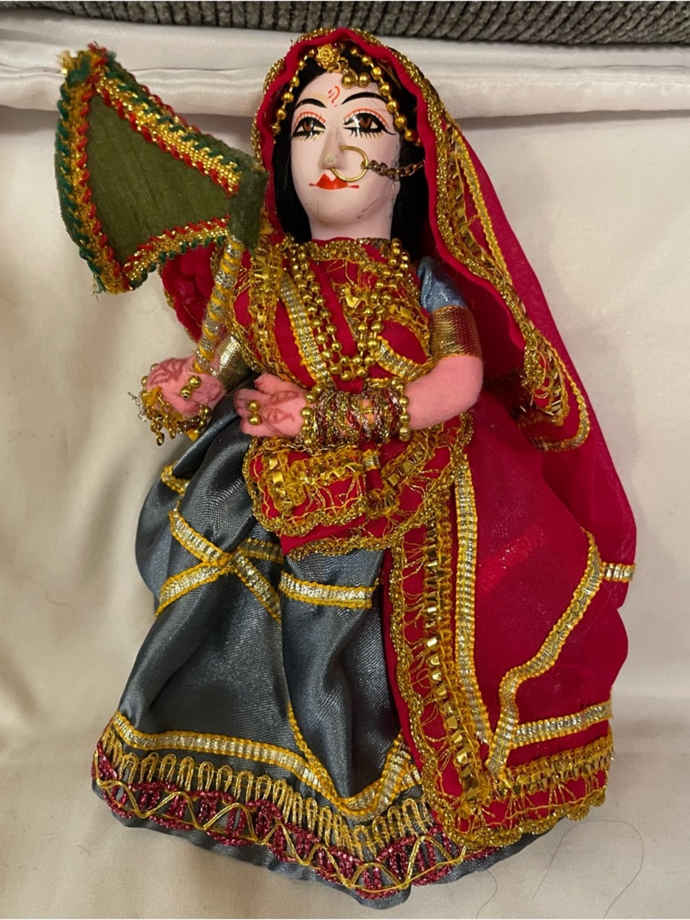 Handcrafted Indian Rajasthani Doll in Red and Gray
